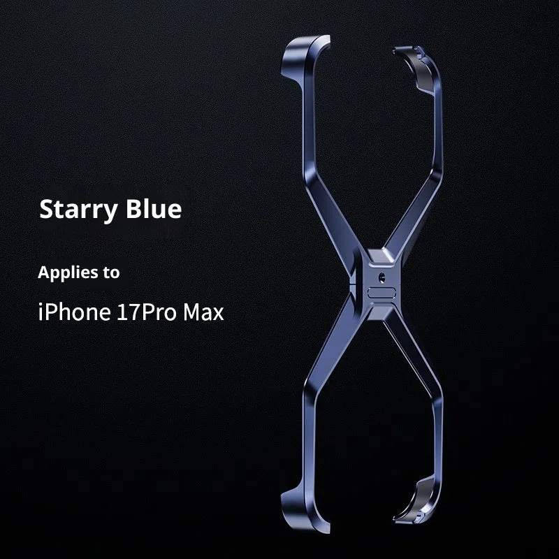 Aluminium alloy hollow frameless phone case in titanium colour for iPhone 16 Pro