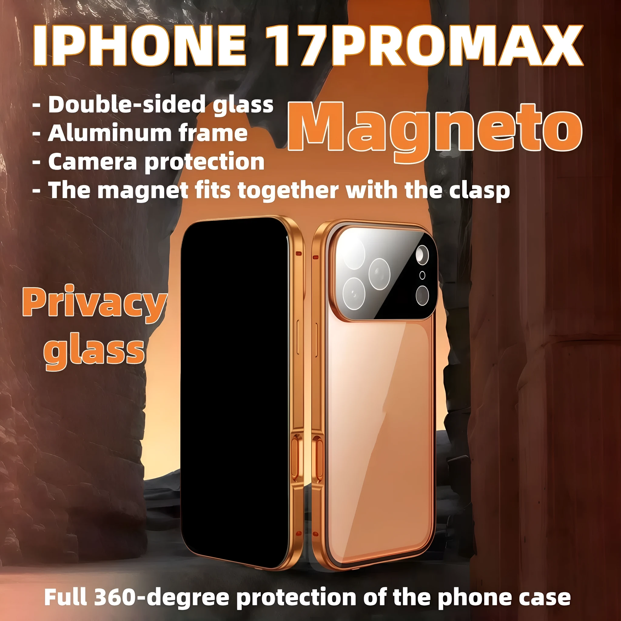 Magneto phone case with double-sided glass and aluminium frame for iPhone 17, available in multiple colours, front view