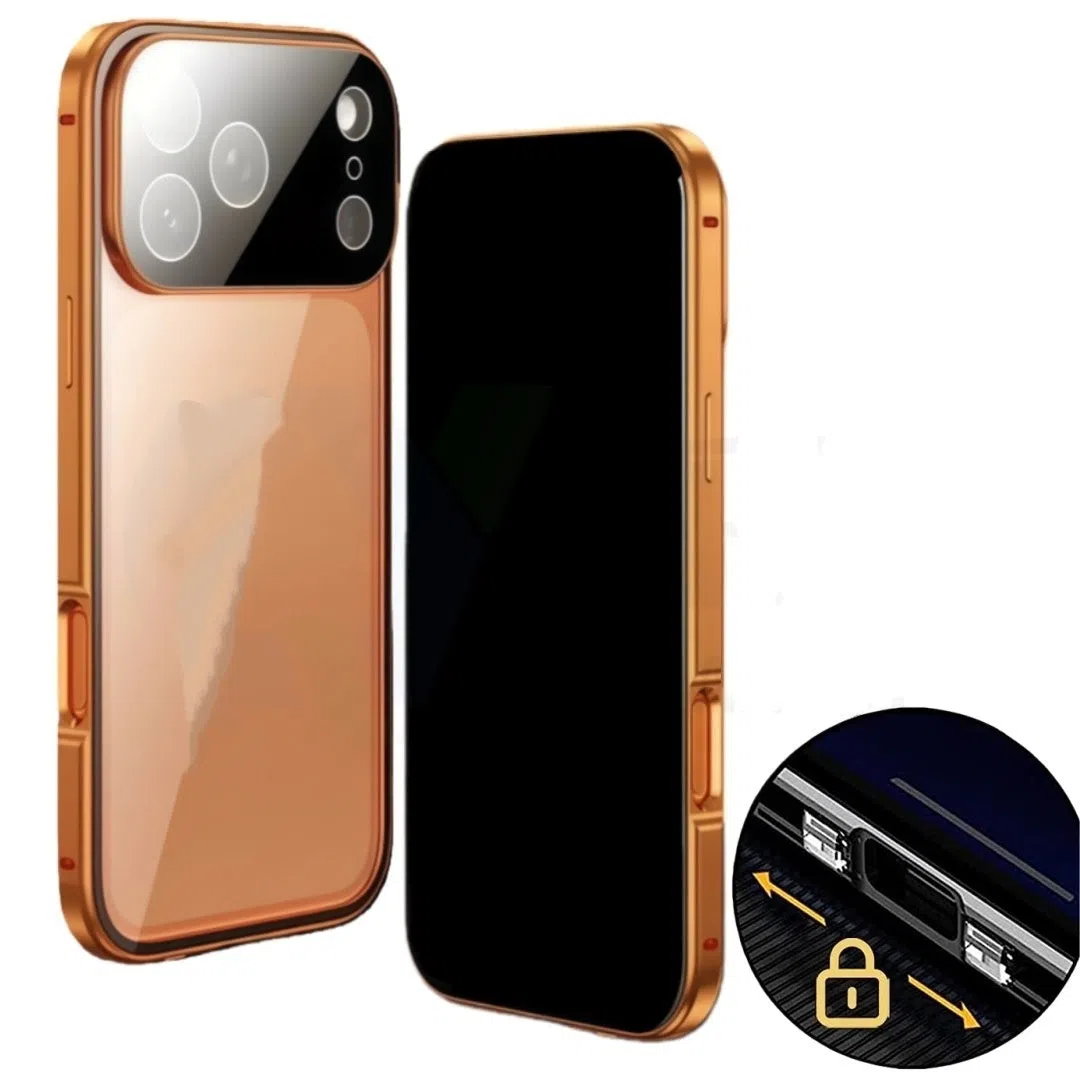 Magneto phone case with double-sided glass and aluminium frame for iPhone 17, available in multiple colours, front view