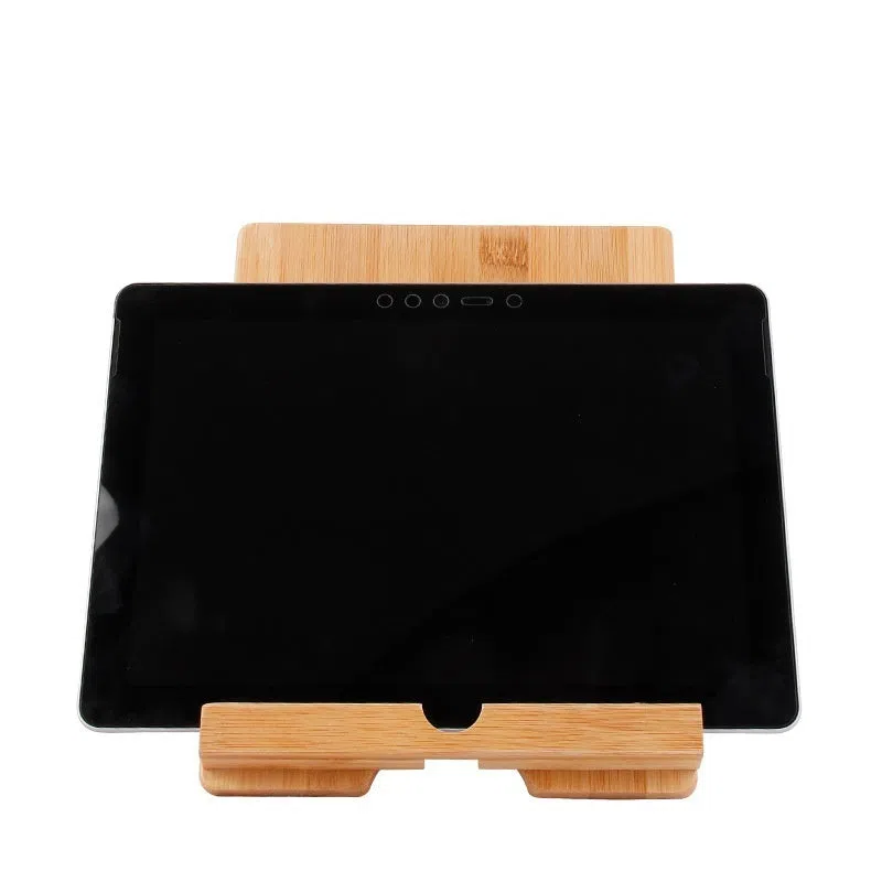 Bamboo adjustable angle foldable desktop phone stand for tablets and smartphones
