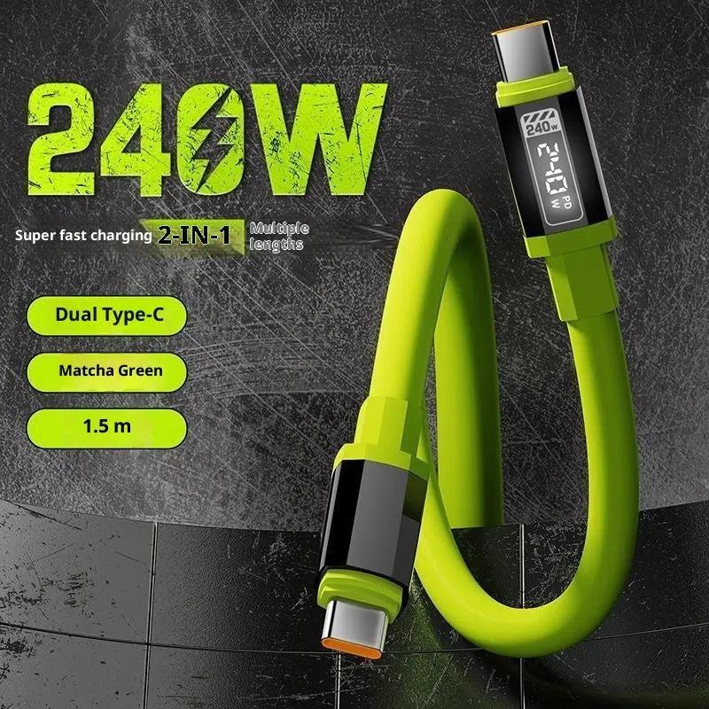 Blue braided 240W fast charging Type-C data cable with multiple length options