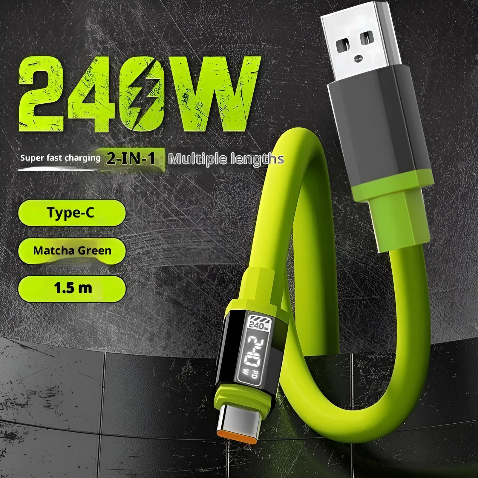 Blue braided 240W fast charging Type-C data cable with multiple length options