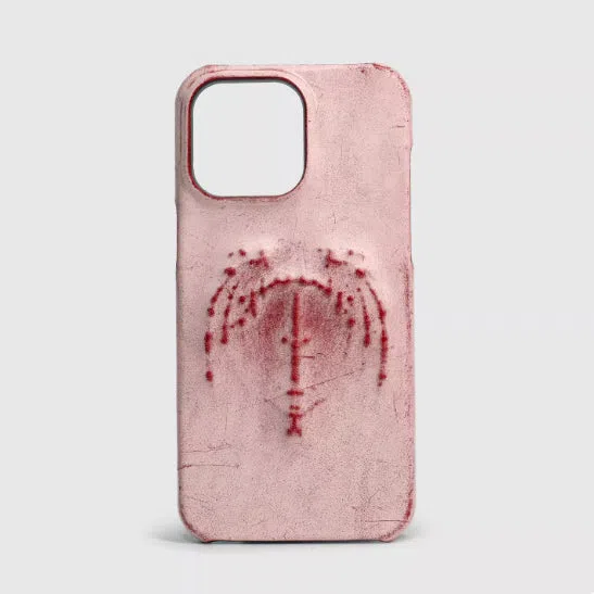Retro gothic cowhide leather phone case with embossed vampire bat wing pattern, half-covered edge, for iPhone 12-17 series, Apply Red colour