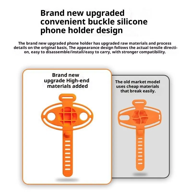 Universal adjustable plastic road bike phone mount in black, gray, and orange for handlebar cycling navigation