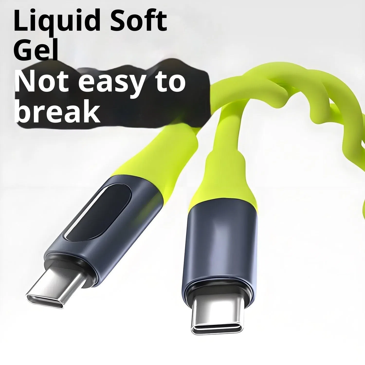 Green silicone fast charging data cable with digital display and Type-C connector
