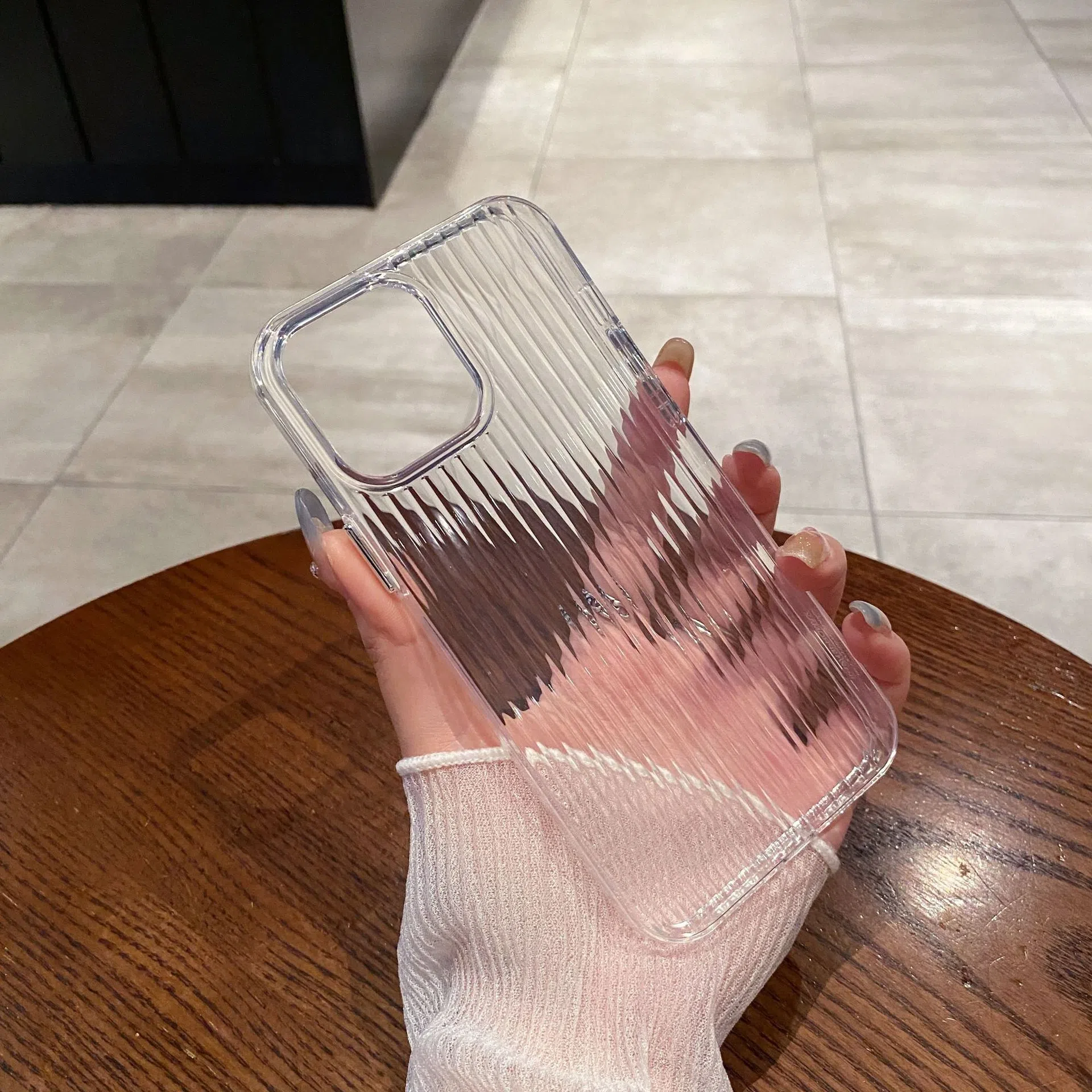Ripple transparent phone soft case for iPhone 16 15 14 13 12 11 Pro Max Plus, anti-fingerprint, full coverage, black transparent