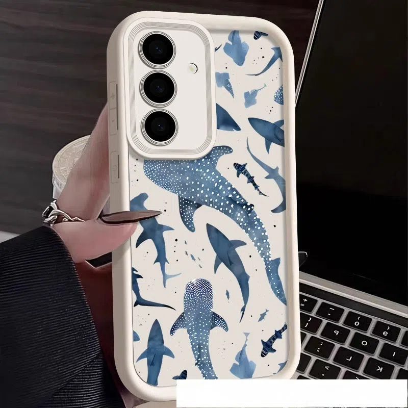 Shark print silicone phone case for Samsung Galaxy, shockproof and drop-proof, in black colour