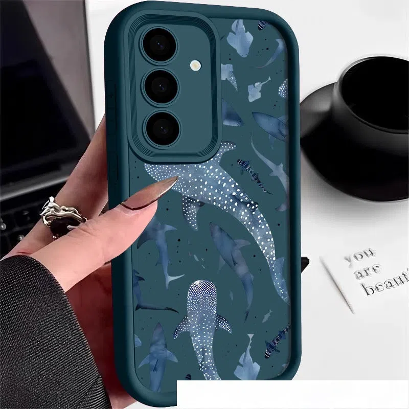 Shark print silicone phone case for Samsung Galaxy, shockproof and drop-proof, in black colour