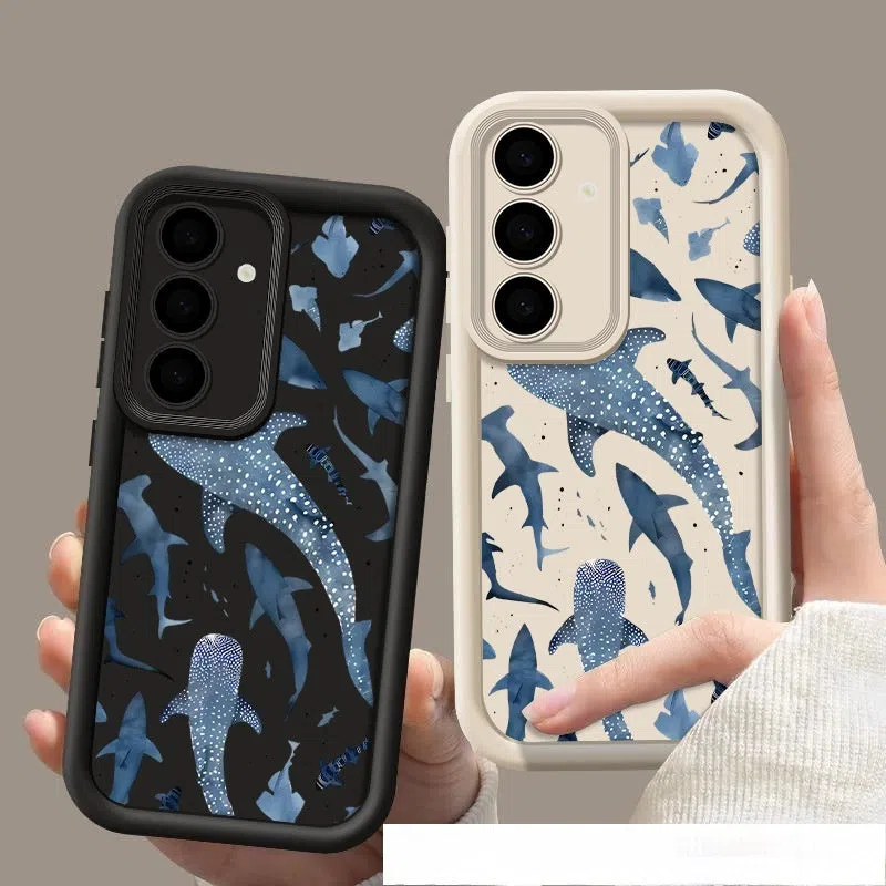Shark print silicone phone case for Samsung Galaxy, shockproof and drop-proof, in black colour