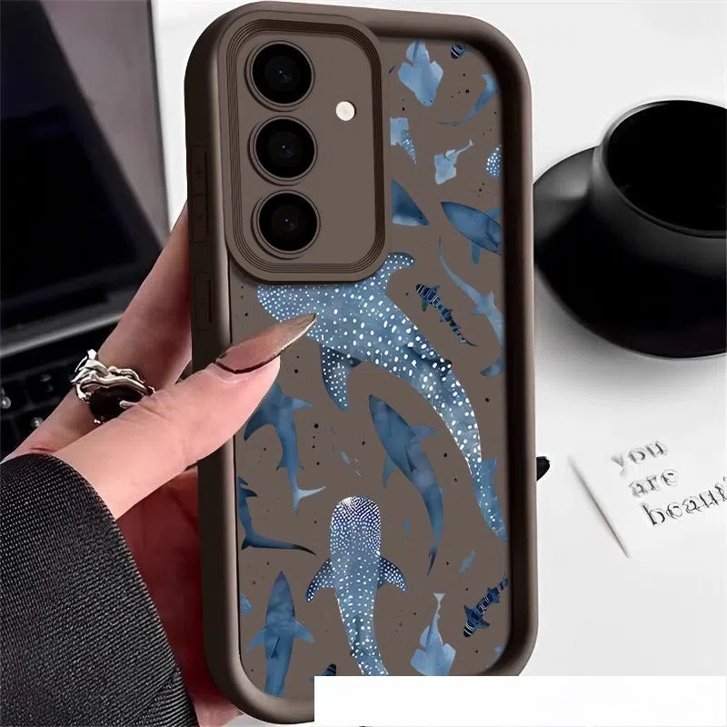 Shark print silicone phone case for Samsung Galaxy, shockproof and drop-proof, in black colour