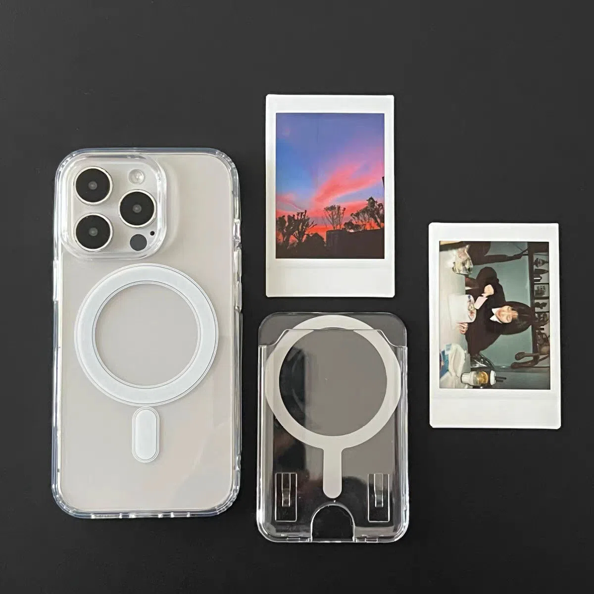Transparent acrylic full-coverage protective phone case with wallet card holder for iPhone, white colour option