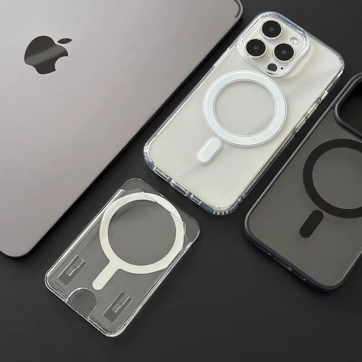 Transparent acrylic full-coverage protective phone case with wallet card holder for iPhone, white colour option