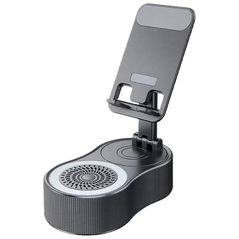 5-in-1 rotating adjustable phone stand power bank Bluetooth speaker with microphone in black
