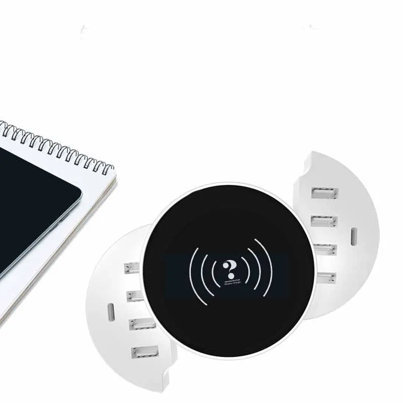 Ceramic white circular wireless phone charger with UK, EU and US adapters