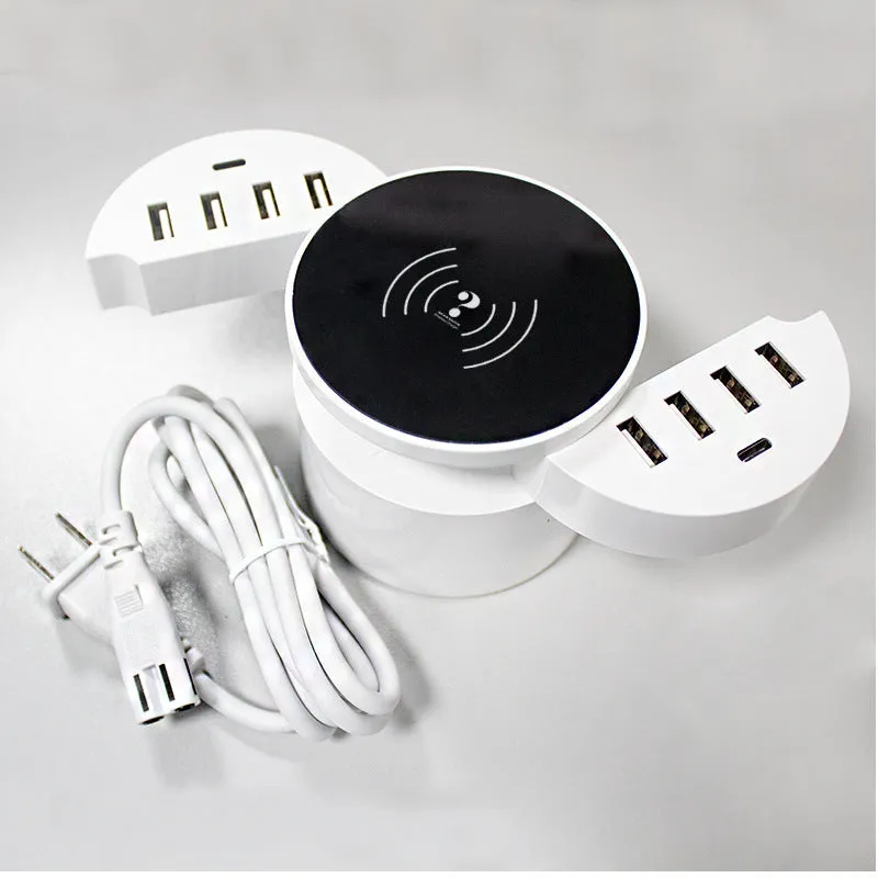 Ceramic white circular wireless phone charger with UK, EU and US adapters