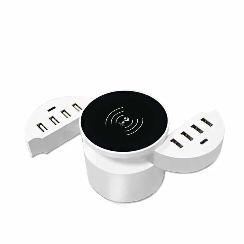 Ceramic white circular wireless phone charger with UK, EU and US adapters