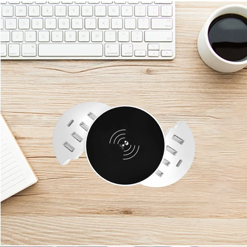 Ceramic white circular wireless phone charger with UK, EU and US adapters