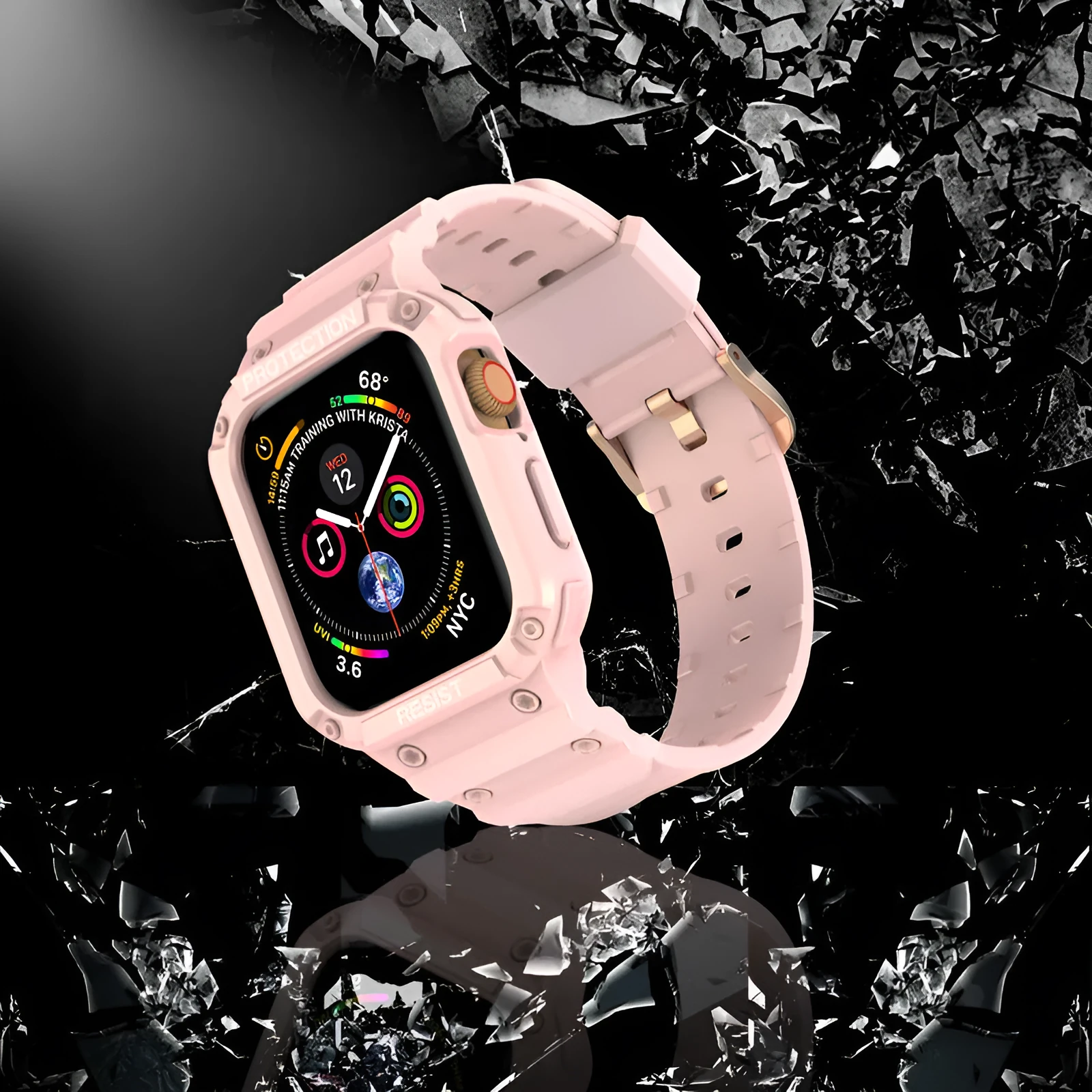 Soft TPU sport watch strap for Apple Watch Series 8 in multiple colours on a white background.