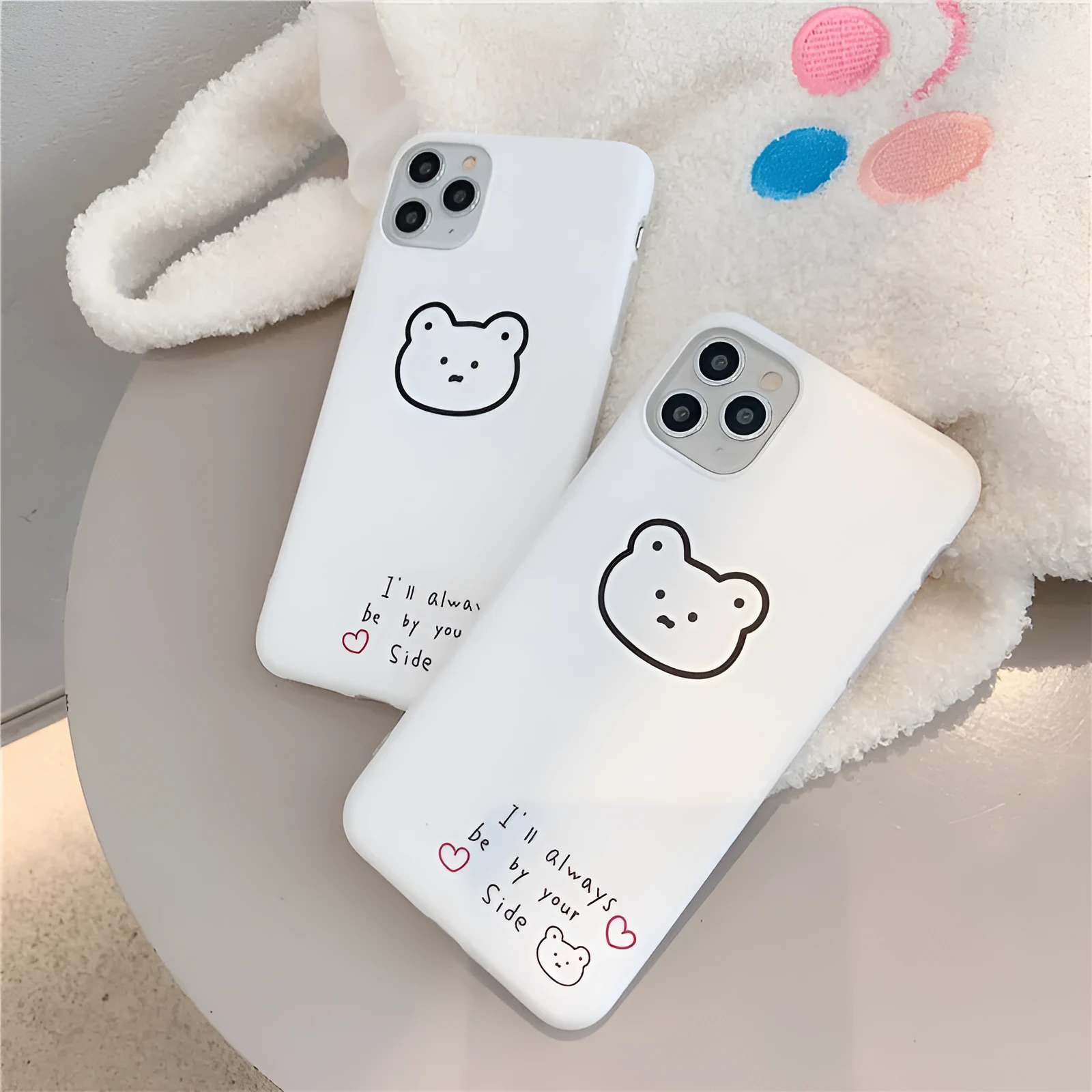 Soft silicone iPhone case featuring a Korean bear cartoon design on the back.