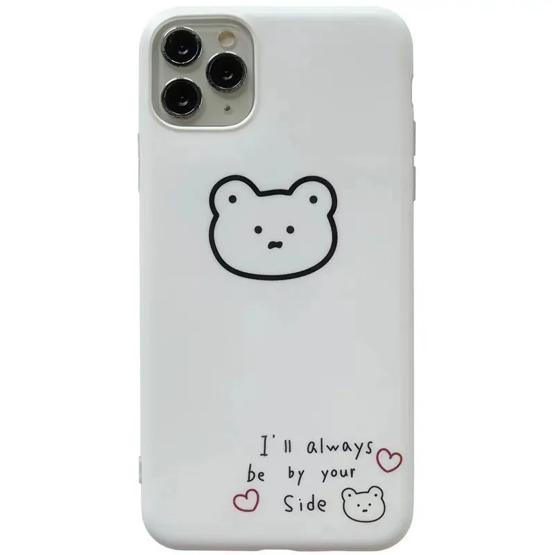 Soft silicone iPhone case featuring a Korean bear cartoon design on the back.