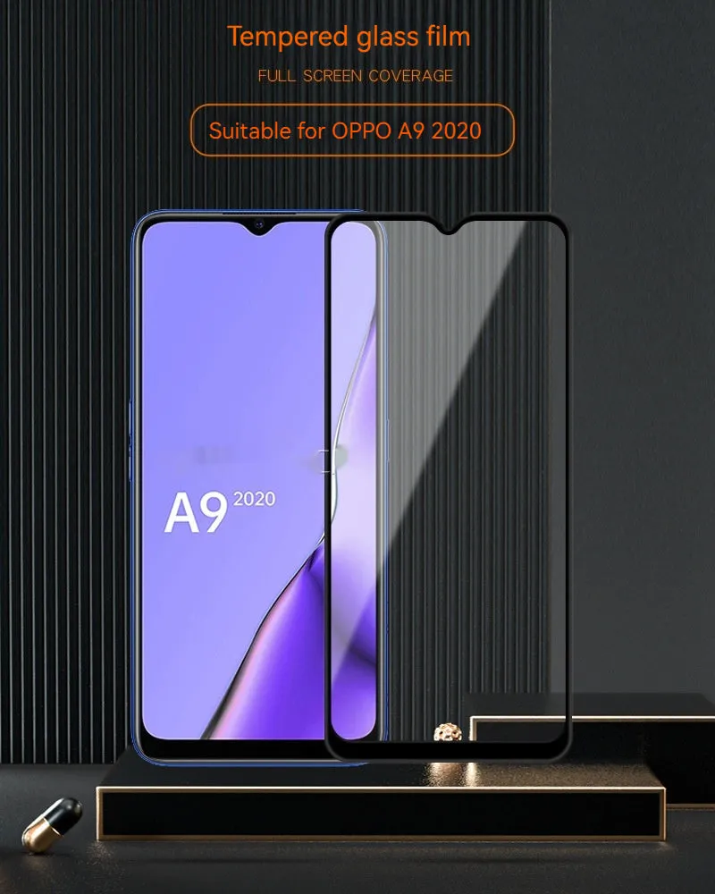 Full screen tempered glass screen protector for OPPO A9 2020 anti-fingerprint HD clear black