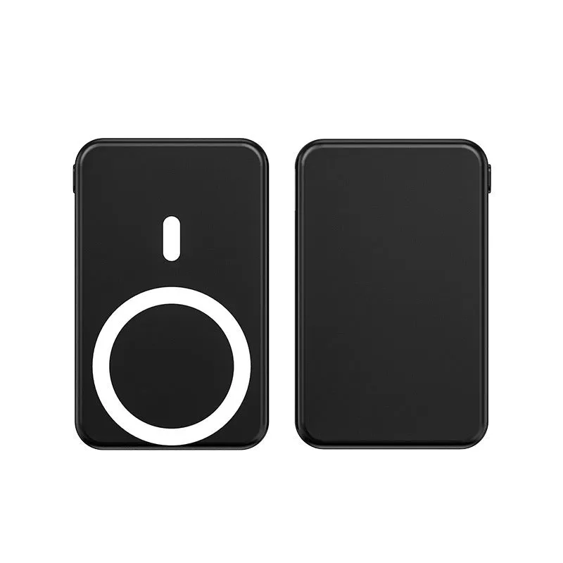 Magnetic wireless charging power bank with folding stand open, showing colour options.