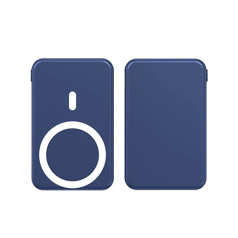 Magnetic wireless charging power bank with folding stand open, showing colour options.
