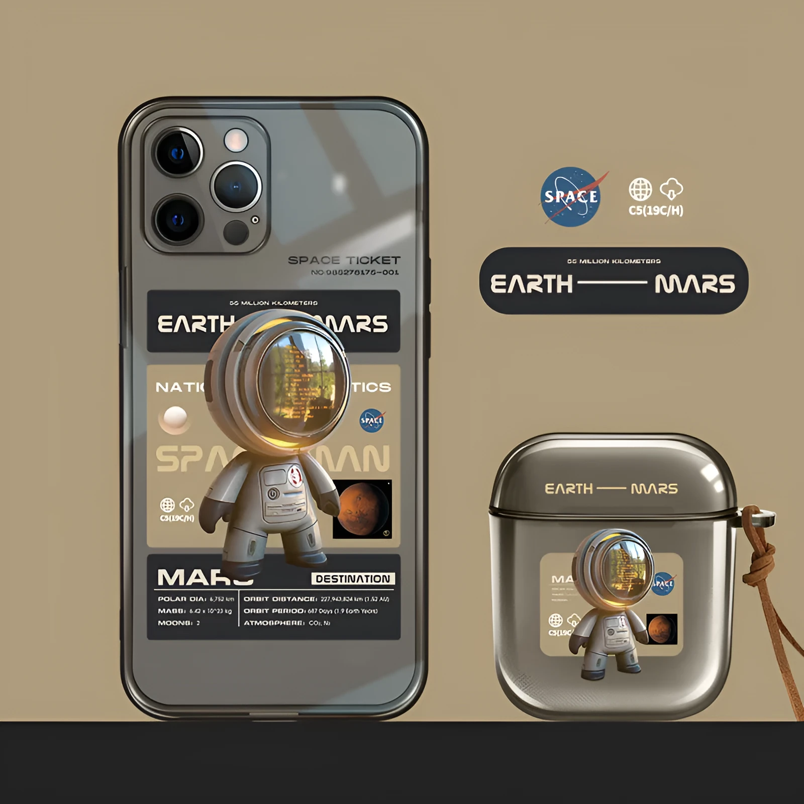 Black TPU soft protective case for Apple iPhone with a choice of Mars Ticket or Oasis Flights printed design.