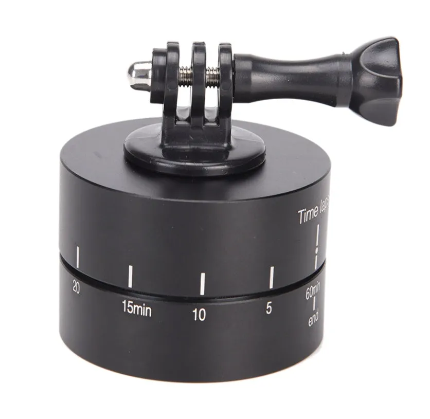 Lapse 360-degree auto rotate motorised camera tripod head on a tripod.