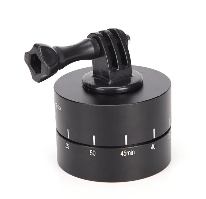 Lapse 360-degree auto rotate motorised camera tripod head on a tripod.