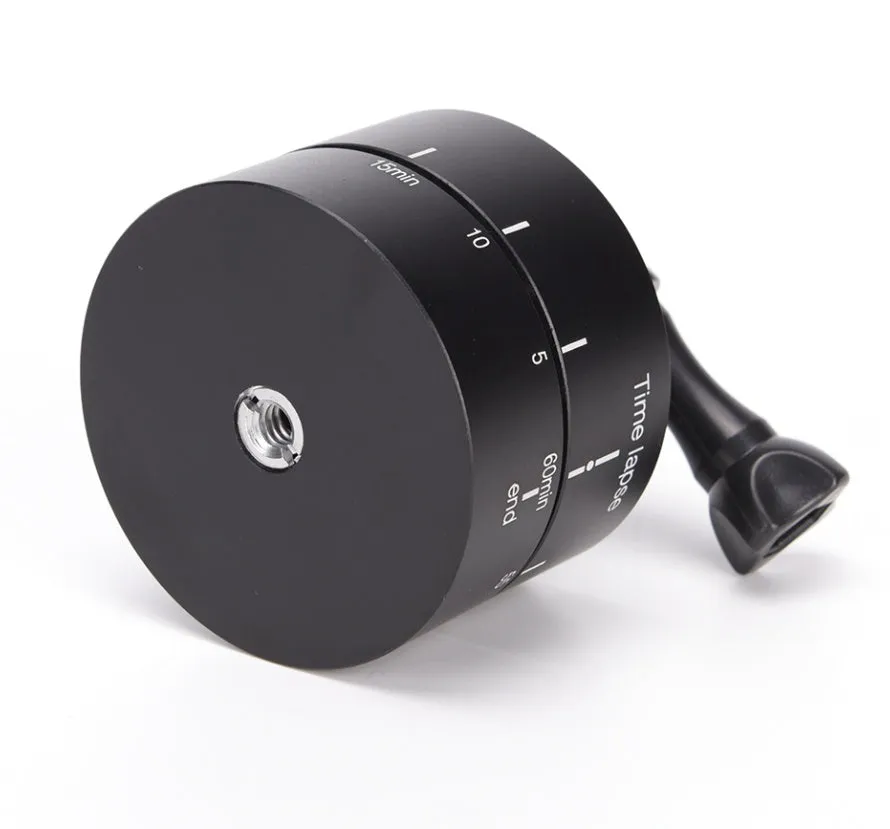 Lapse 360-degree auto rotate motorised camera tripod head on a tripod.