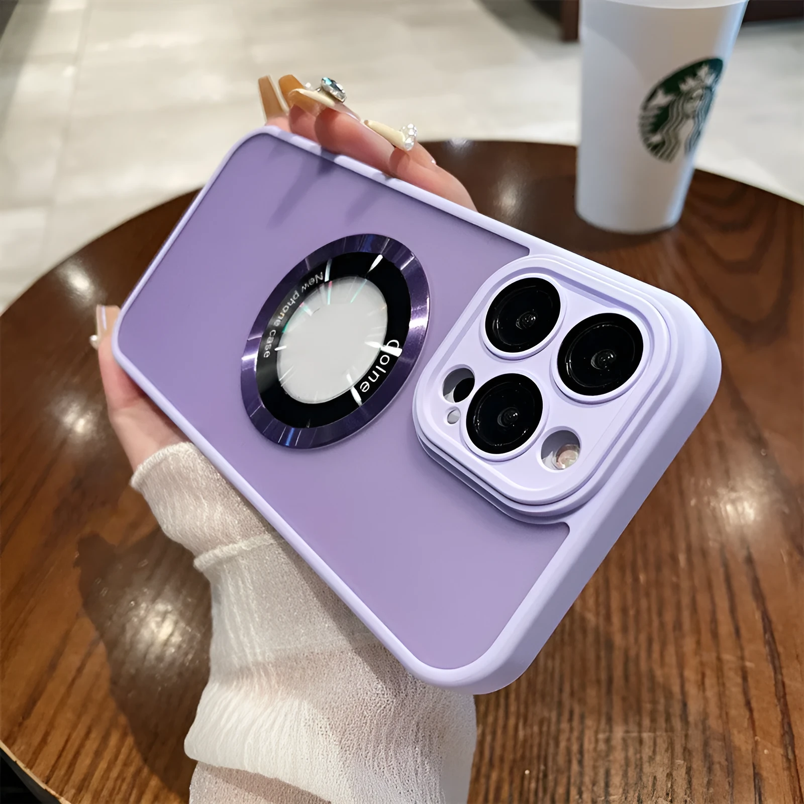 Frosted magnetic suction phone case for iPhone 15 models in blue, shown with magnetic mounting feature.