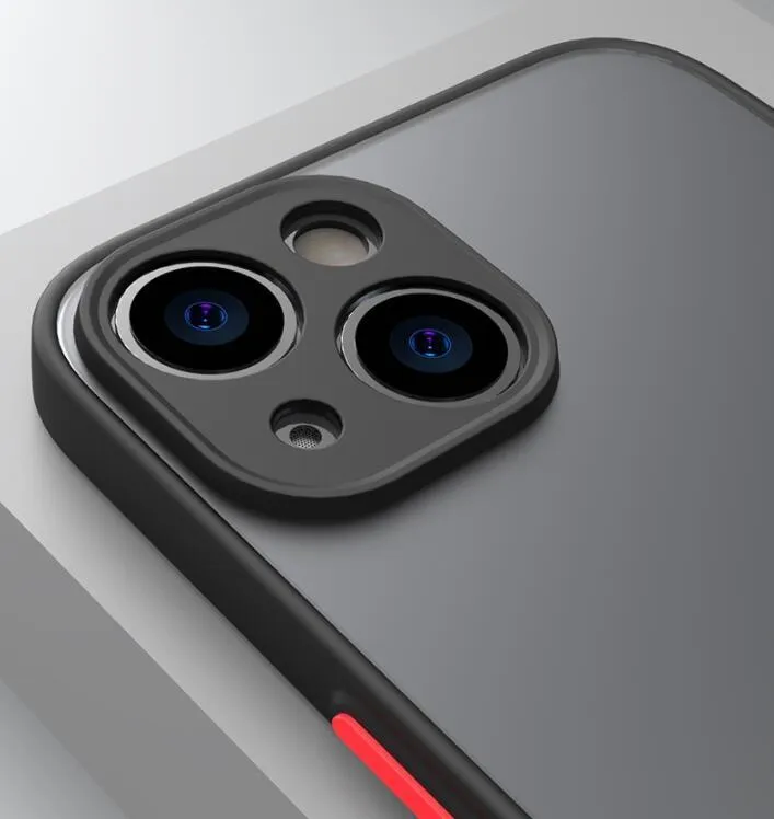 Frosted hard black iPhone case showing fine hole pattern and full camera lens cutout.