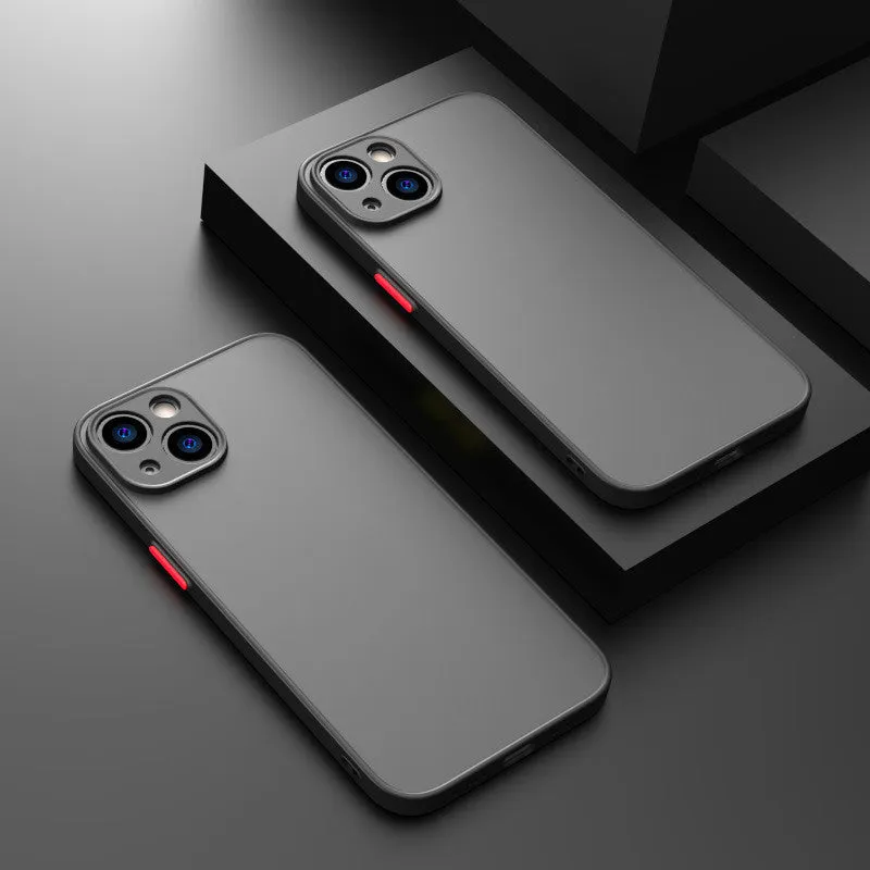 Frosted hard black iPhone case showing fine hole pattern and full camera lens cutout.