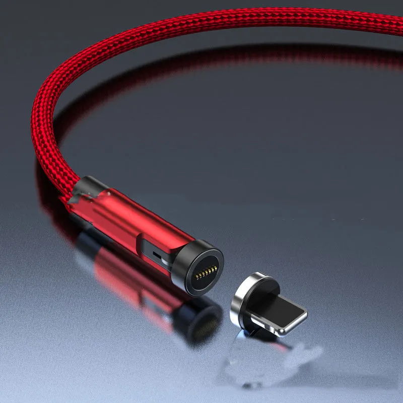 Black magnetic charging cable with rotating Apple, Android and USB-C connector heads