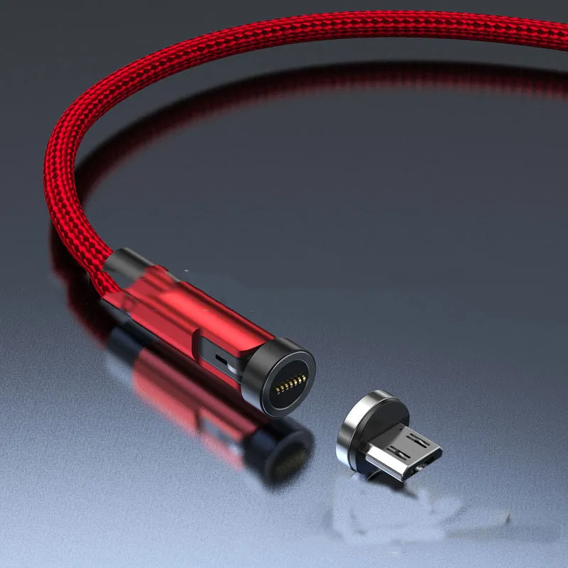 Black magnetic charging cable with rotating Apple, Android and USB-C connector heads