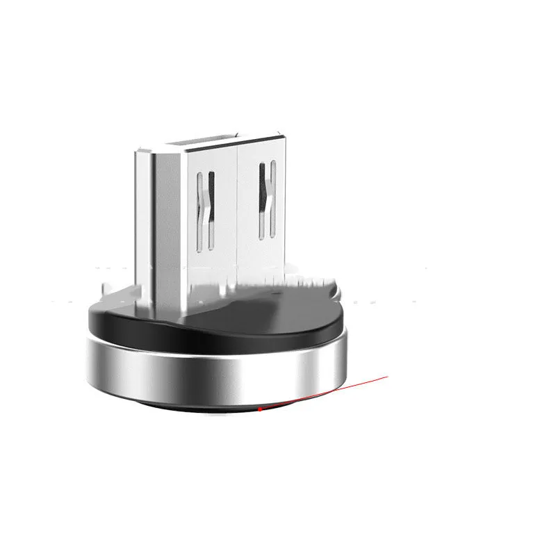Black magnetic charging cable with rotating Apple, Android and USB-C connector heads