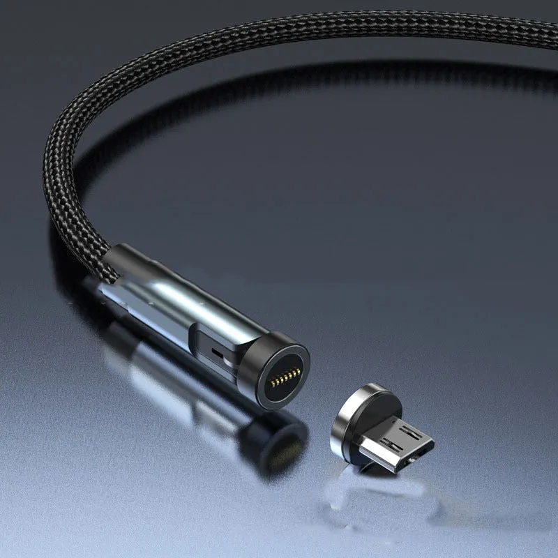 Black magnetic charging cable with rotating Apple, Android and USB-C connector heads