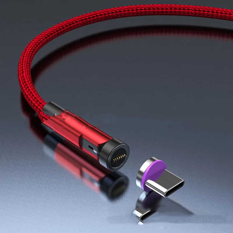 Black magnetic charging cable with rotating Apple, Android and USB-C connector heads