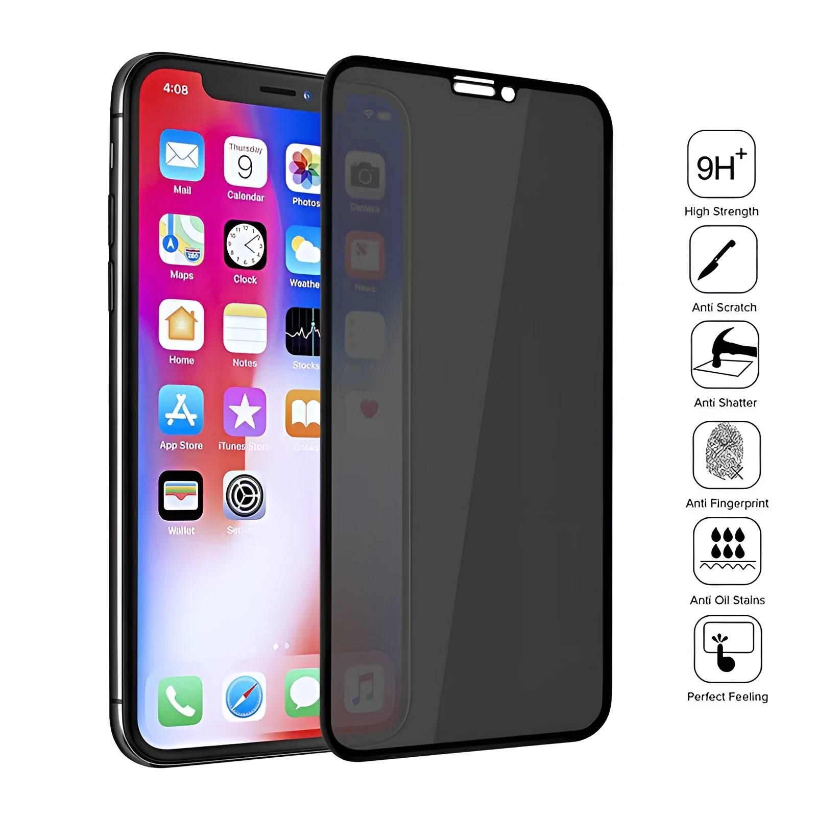Black tempered glass screen protector for iPhone with high-definition clarity