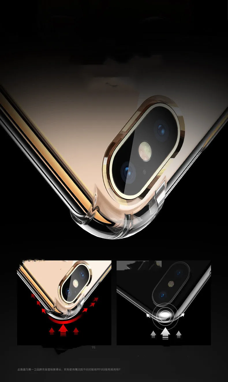 Transparent white shockproof silicone case shown on iPhone displaying clear protection