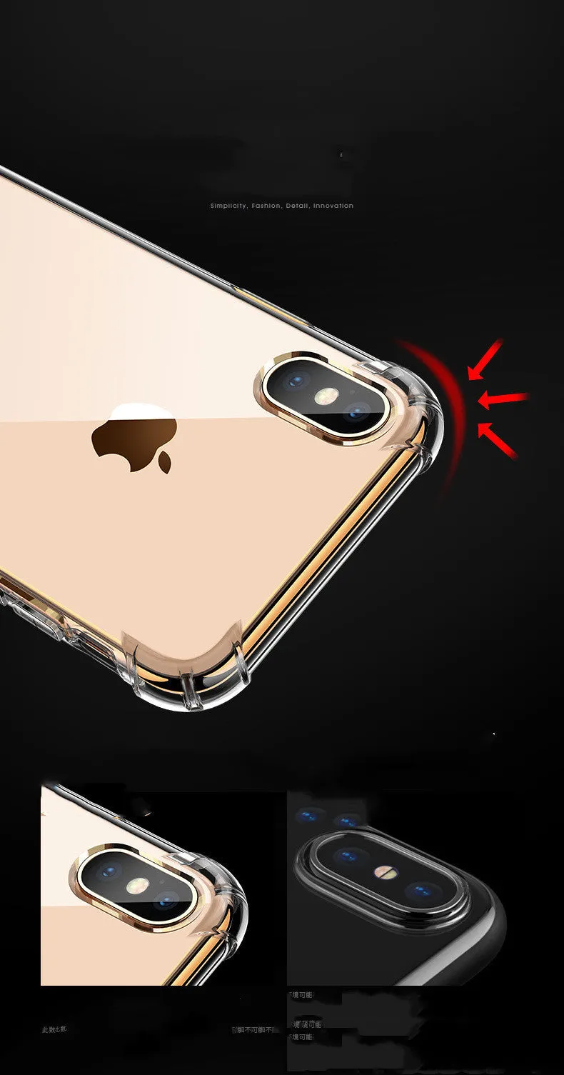 Transparent white shockproof silicone case shown on iPhone displaying clear protection