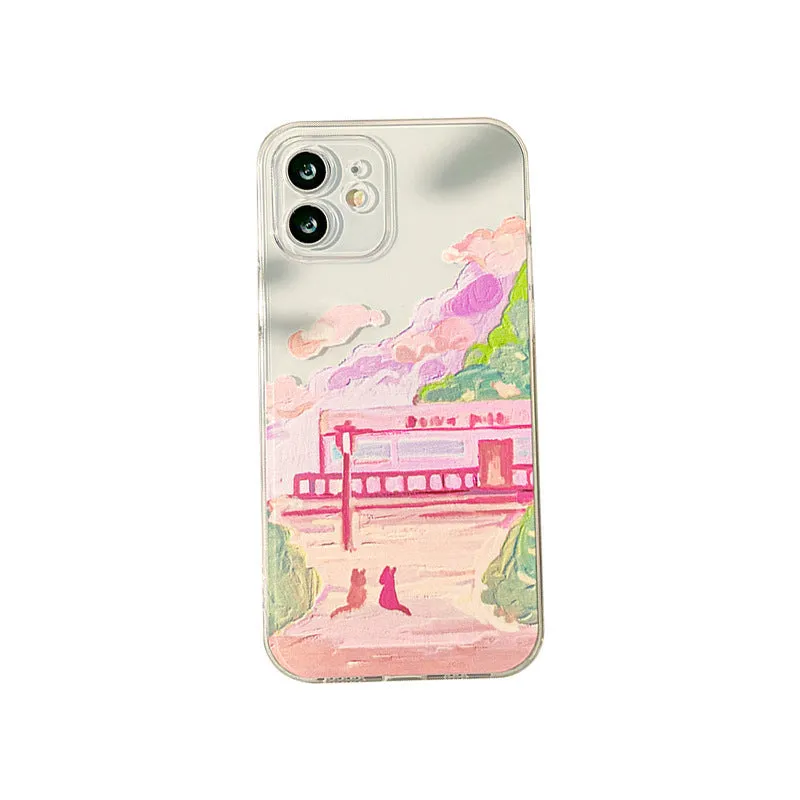 Soft silicone iPhone case featuring a cartoon illustration of two cats on a white background.