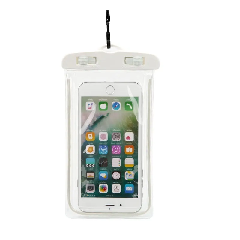 Universal waterproof luminous touch screen phone case in multiple colour options for outdoor sports.