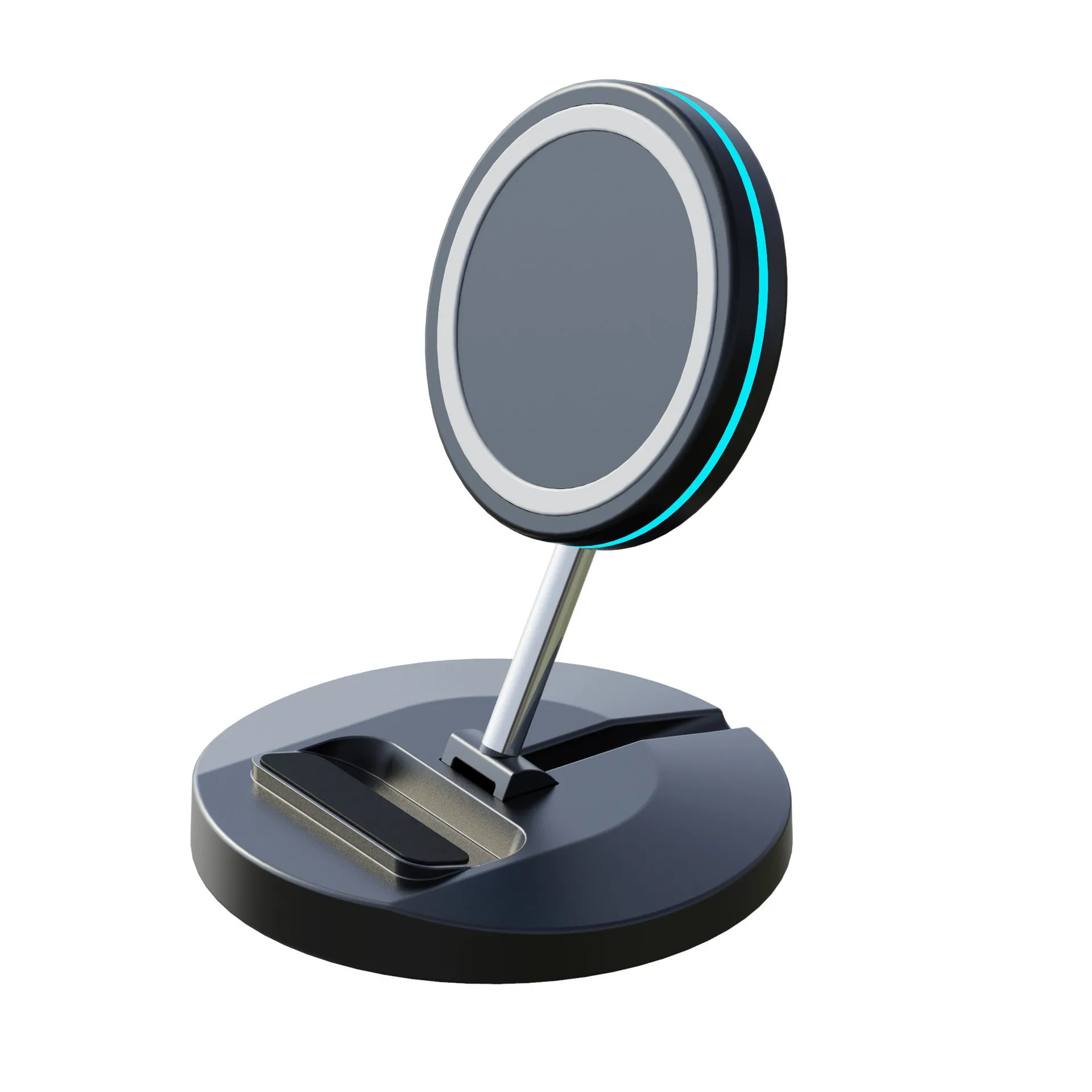Black magnetic wireless charging stand folded for iPhone 12 with Magsafe compatibility