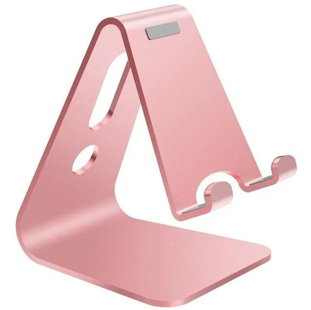 Aluminium alloy universal phone and tablet stand folded flat and unfolded at an angle.