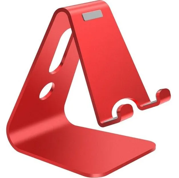 Aluminium alloy universal phone and tablet stand folded flat and unfolded at an angle.