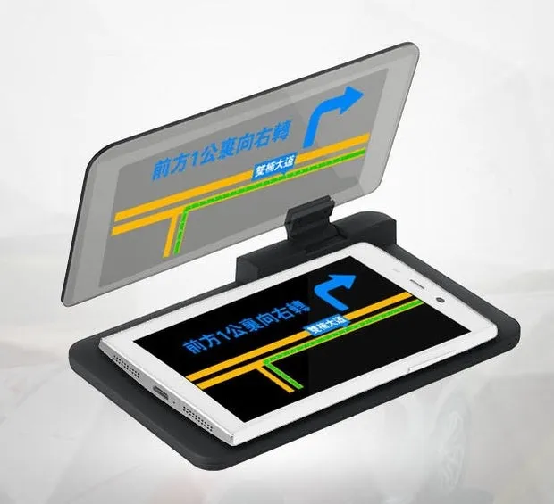 Universal car smartphone holder for navigation display with organic glass screen and reflection film.