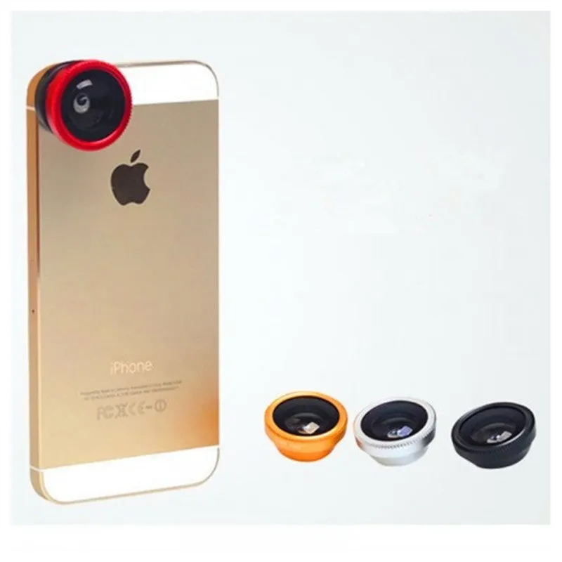 3 in 1 universal smartphone lens kit with fisheye, wide angle, and macro lenses in aluminium alloy