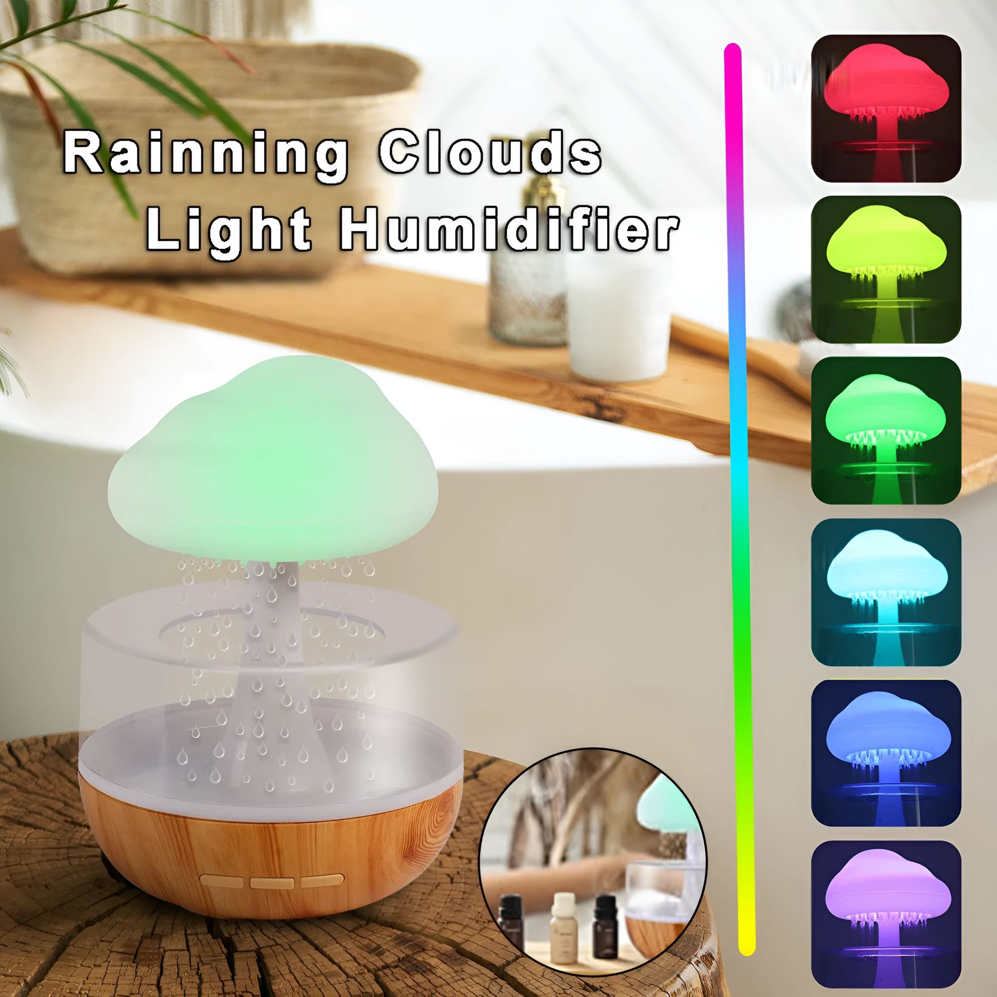 White cloud-shaped aromatherapy humidifier with colour-changing night light on a table.